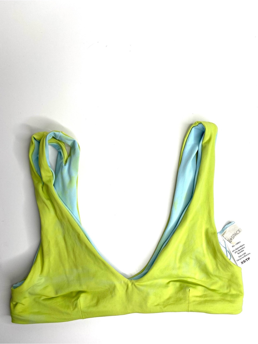 l*space Reversible Blue Green Tie Dye Plunge Bikini Swim Top Twist Strap